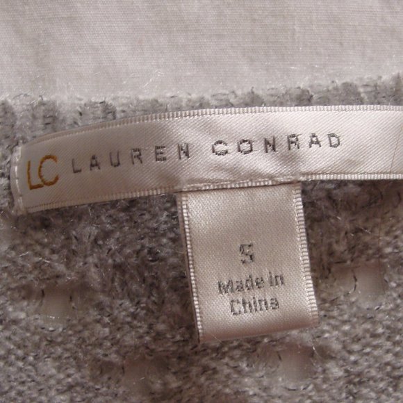 LC LAUREN CONRAD Silver BELL Sleeve POINTELLE Knit Sweater Sz SMALL - Picture 7 of 7
